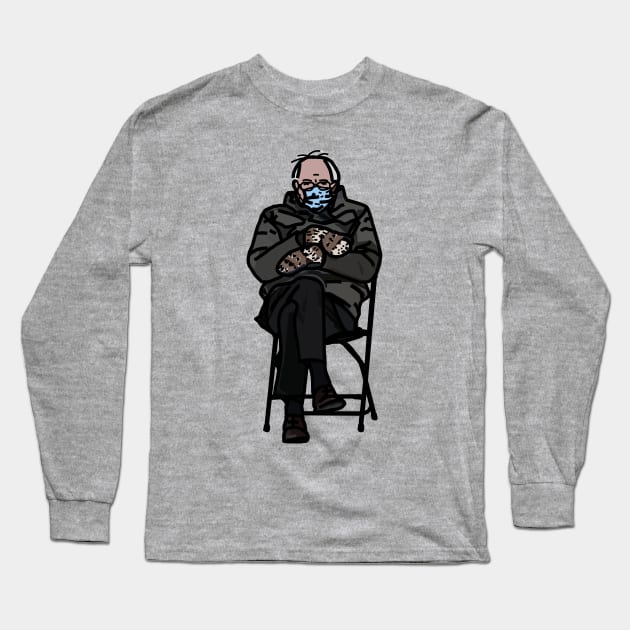 Bernie Sanders Mittens Line Drawing Long Sleeve T-Shirt by ellenhenryart